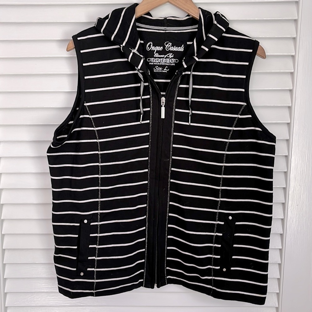 Onque Casuals Stripe Sleeveless Hoodie Vest